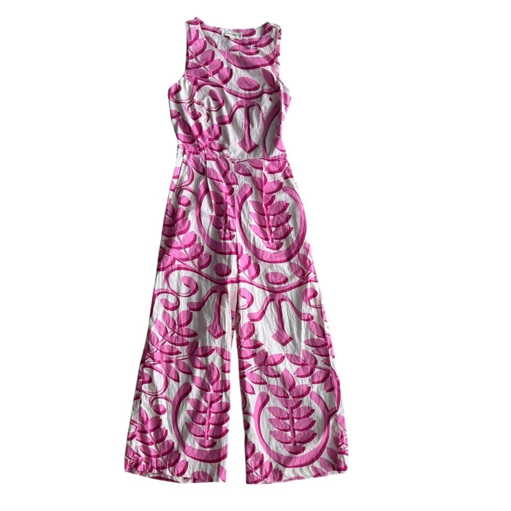 Anthropologie Porridge Rosy Cut-Out Floral Paisley Pink White Jumpsuit Size 4